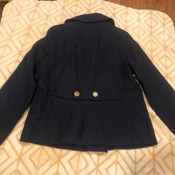J. Crew Navy Heavyweight Cotton Peacoat Gold Buttons Gingham Lined - Picture 5 of 6